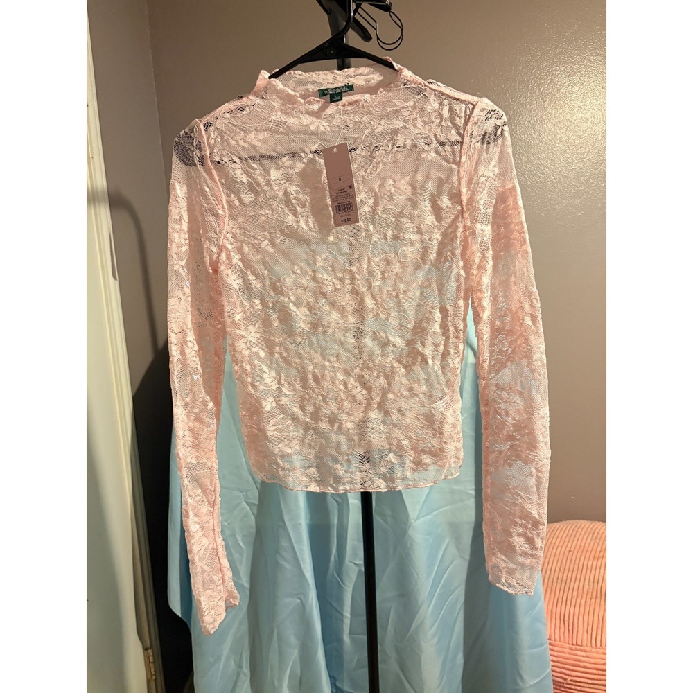 Wild Fable Pink Long Sleeve Lace Shirt with Sequins Sz S